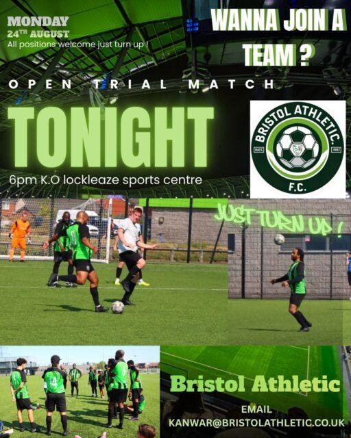 Still time to try out for @bristolathletic1997 this evening @lockleazesportscentre just turn up and spk to the gaffers @k.s.miller & @kanwar_sr90 . 6pm Kick off! You could be joining one of Bristol’s legendary local football clubs if you’ve got what it takes⚽️🤩. #bafc4life #localfootball #bristol #bristolathleticfc