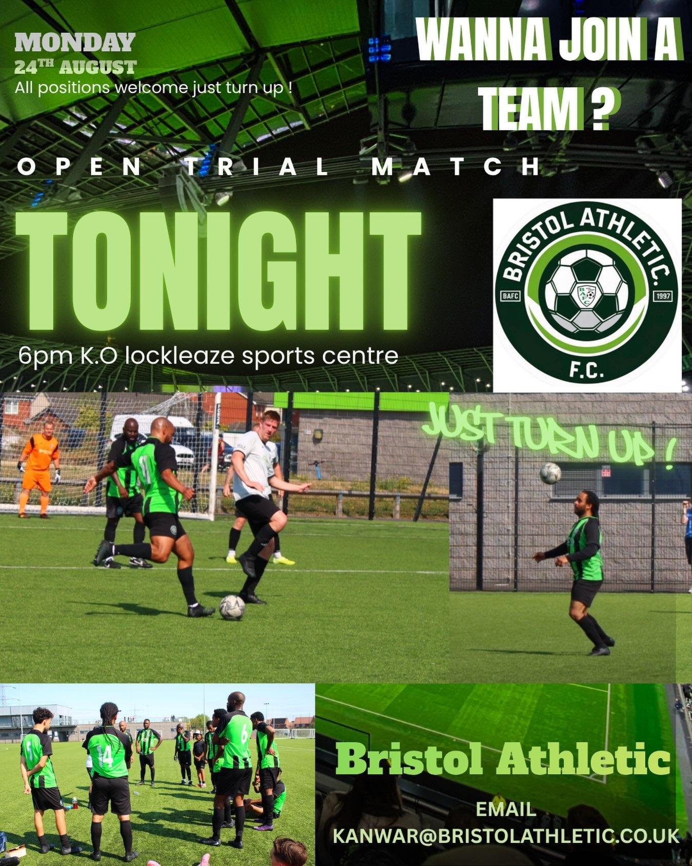 Still time to try out for @bristolathletic1997 this evening @lockleazesportscentre just turn up and spk to the gaffers @k.s.miller & @kanwar_sr90 . 6pm Kick off! You could be joining one of Bristol’s legendary local football clubs if you’ve got what it takes⚽️🤩. #bafc4life #localfootball #bristol #bristolathleticfc